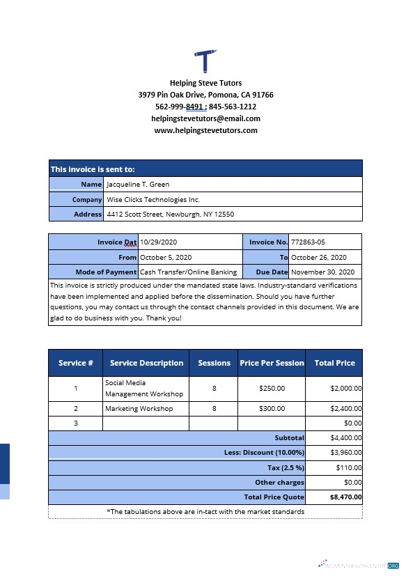 Download Freelance Work From Home Invoice Template Photoshop template
